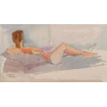 † Cynthia Kenny (1929-2021), Reclining nude, watercolour, image size 12cm x 20cm,