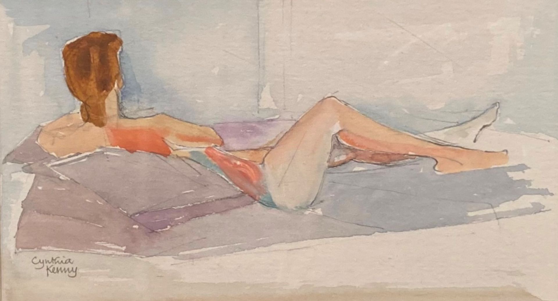 † Cynthia Kenny (1929-2021), Reclining nude, watercolour, image size 12cm x 20cm,