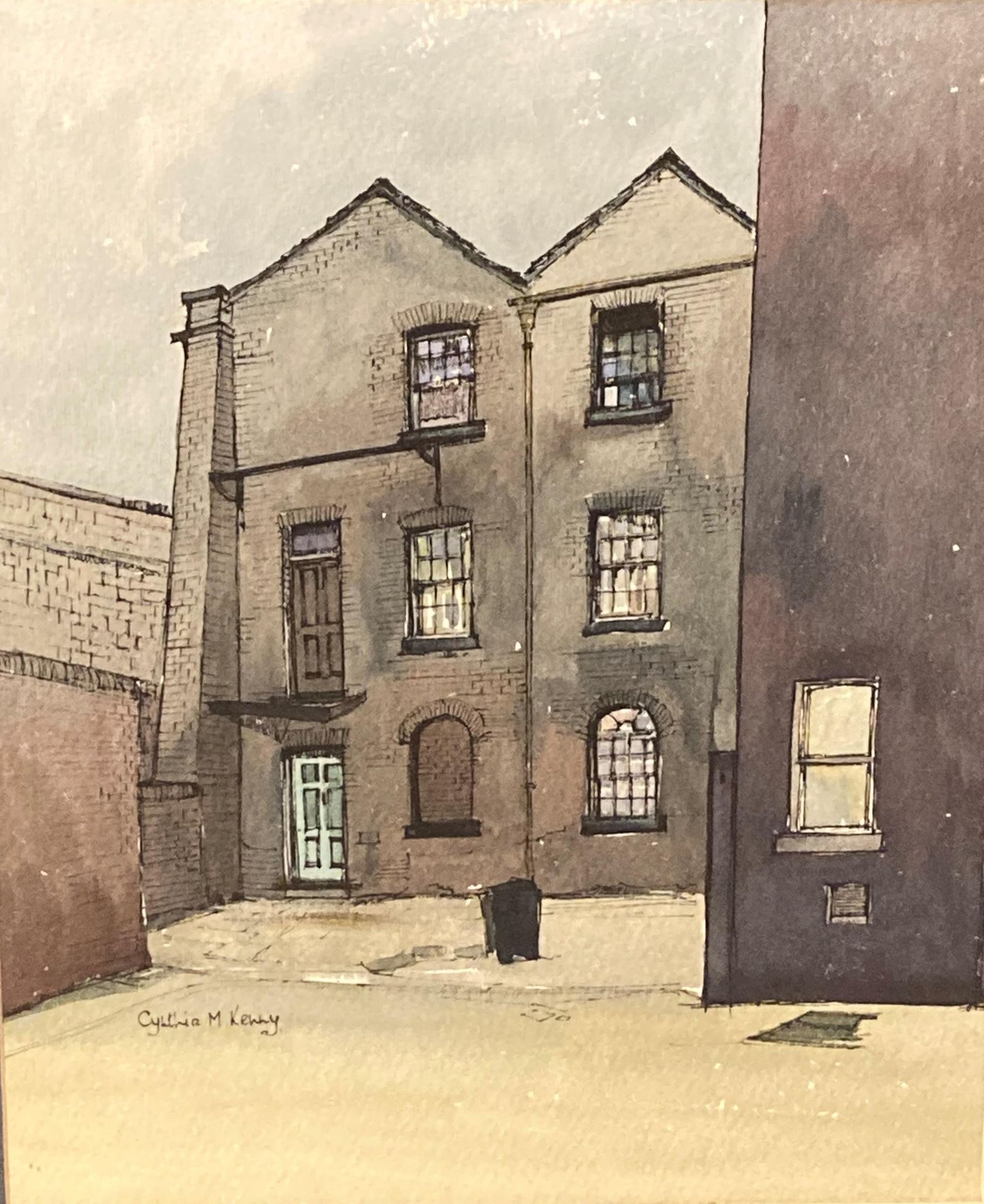 † Cynthia Kenny (1929-2021), 'Crown Hotel Yard 1973, Wakefield', titled verso, watercolour,