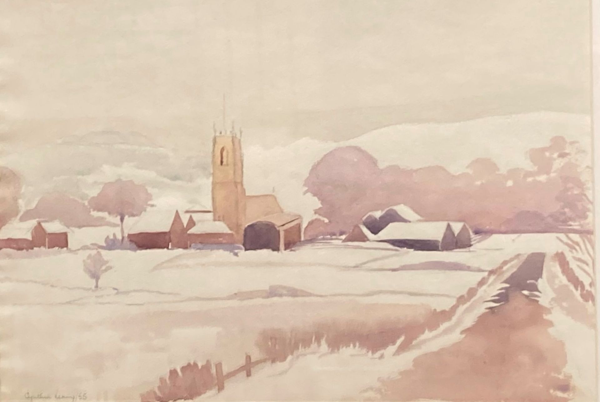 † Cynthia Kenny (1929-2021), Winter at Woolley, Wakefield, 1955', titled verso, watercolour,