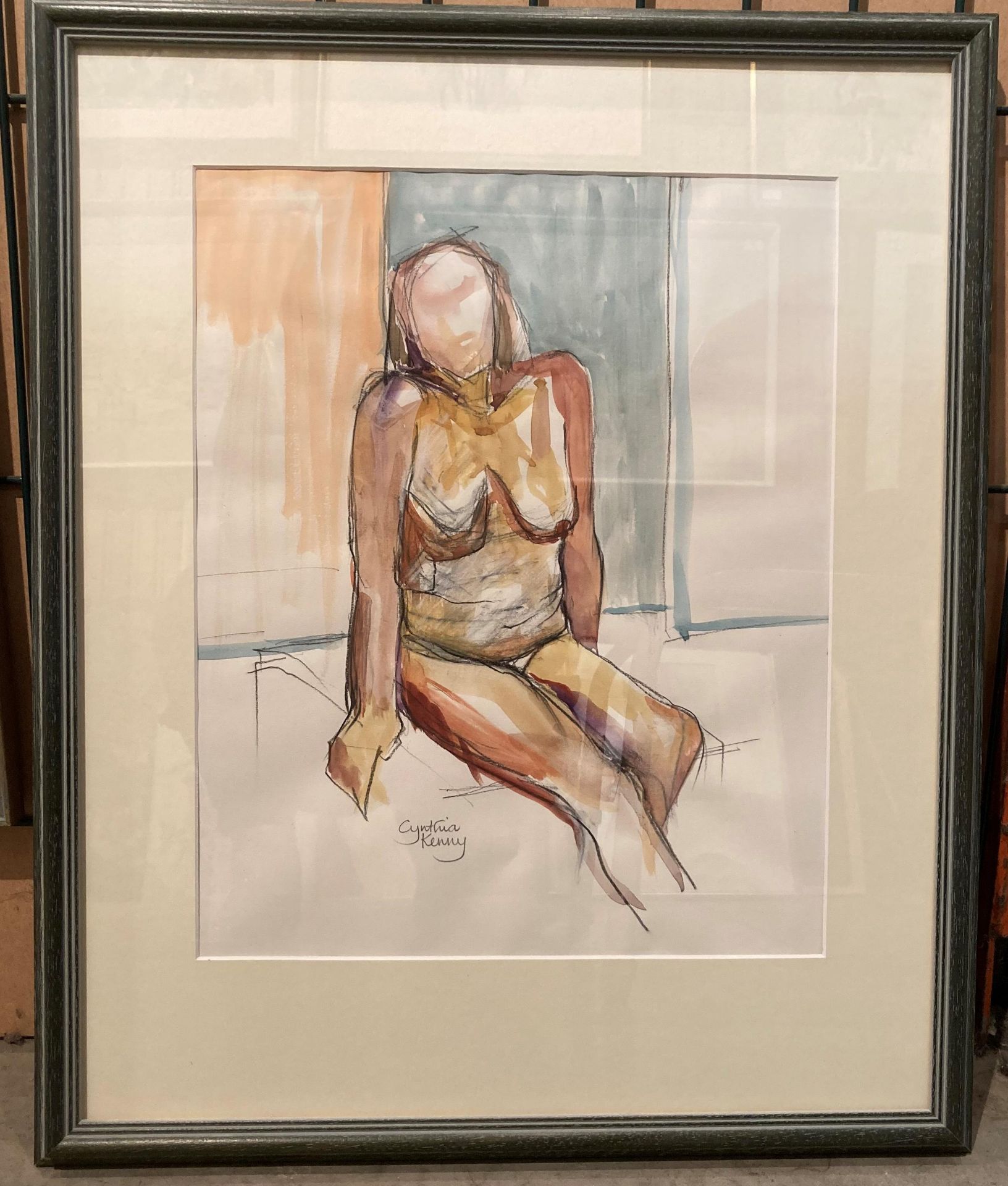 † Cynthia Kenny (1929-2021), 'Seated Nude I 2003', conte crayon and watercolour , - Image 3 of 4