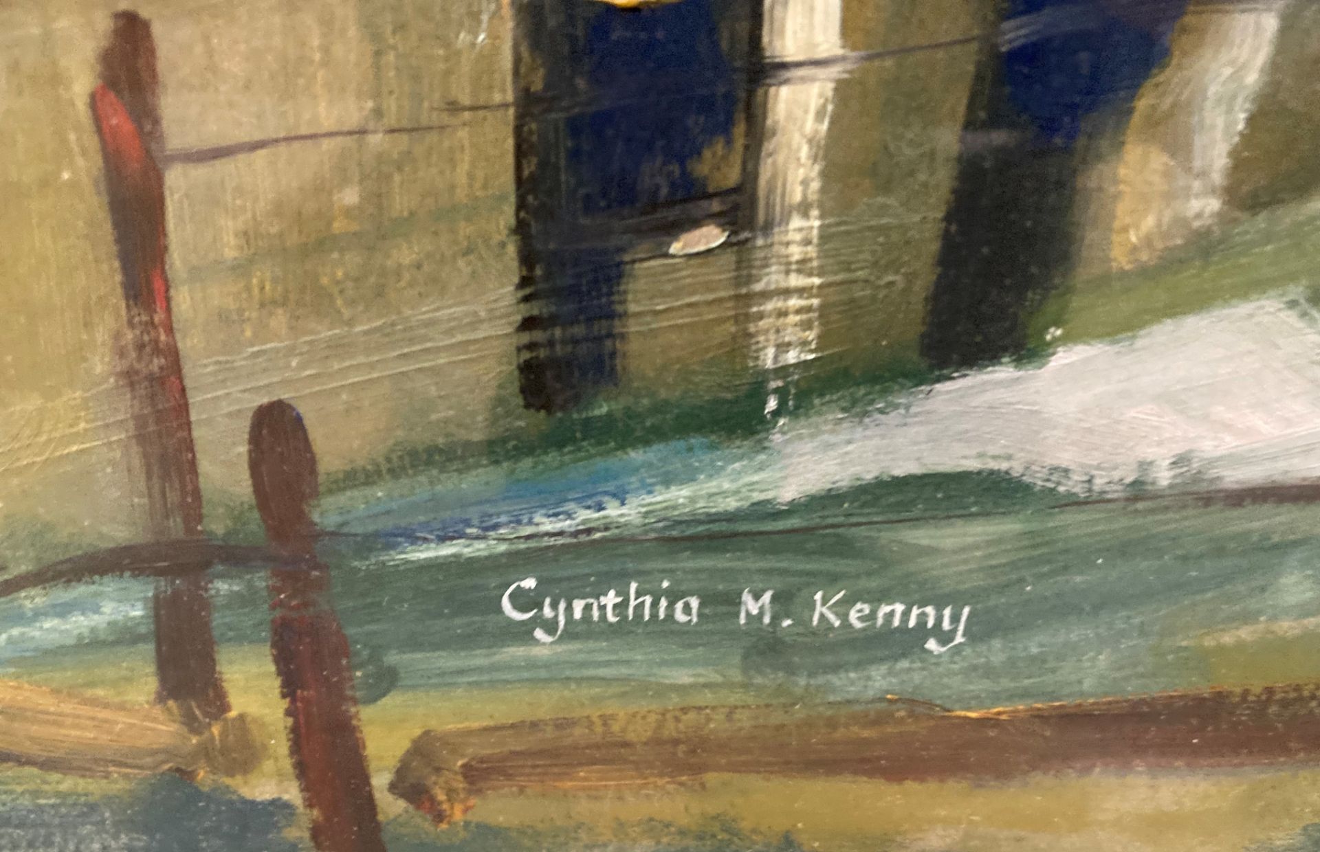 † Cynthia Kenny (1929-2021), 'Pennine Dwellings, Golcar, 1976', titled verso, oil on card, - Image 2 of 4