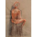 † Cynthia Kenny (1929-2021), Sitting Nude, conte and pastel, image size 60cm x 42cm,