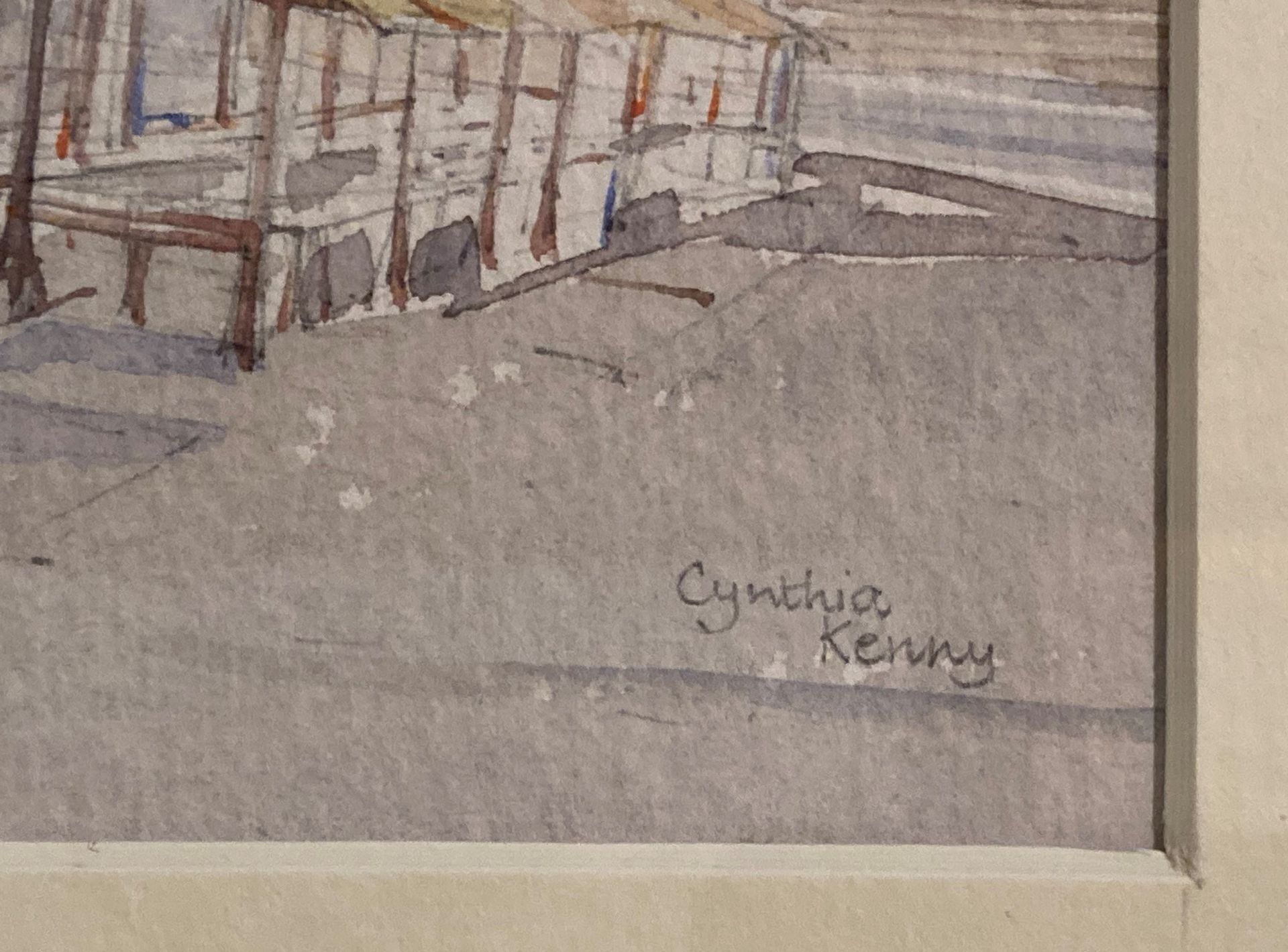 † Cynthia Kenny (1929-2021), 'Market stalls at Batley (W Yorks) 1983', titled verso, - Image 2 of 4