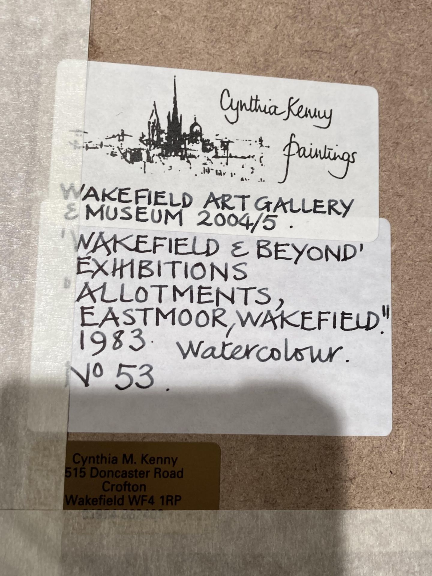 † Cynthia Kenny (1929-2021), 'Allotments, Eastmoor, Wakefield, 1983', titled verso, watercolour, - Bild 4 aus 4