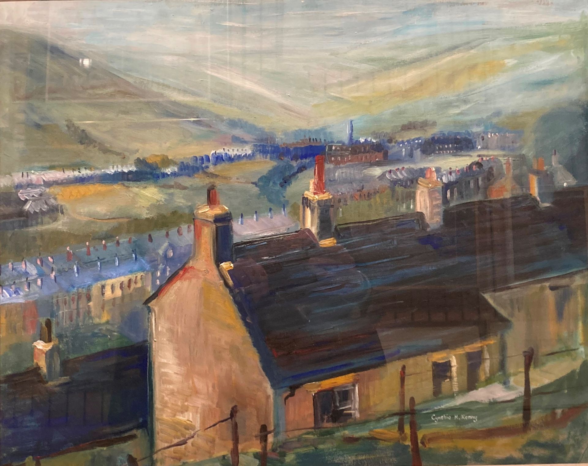 † Cynthia Kenny (1929-2021), 'Pennine Dwellings, Golcar, 1976', titled verso, oil on card,