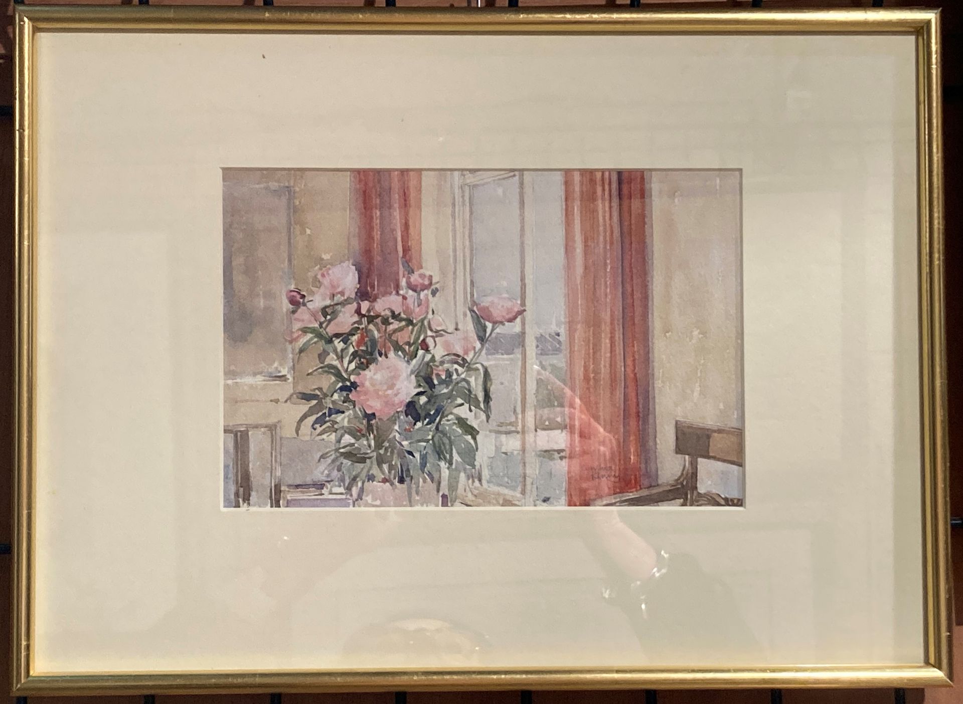 † Cynthia Kenny (1929-2021), 'Interior, with Peonies', titled verso, watercolour, - Image 3 of 4