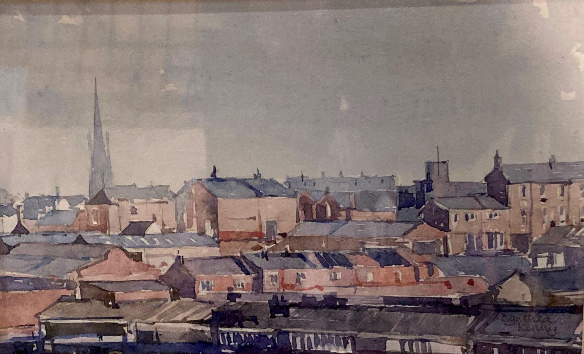 † Cynthia Kenny (1929-2021), Rooftops and chimney pots, watercolour, image size 10cm x 16cm,