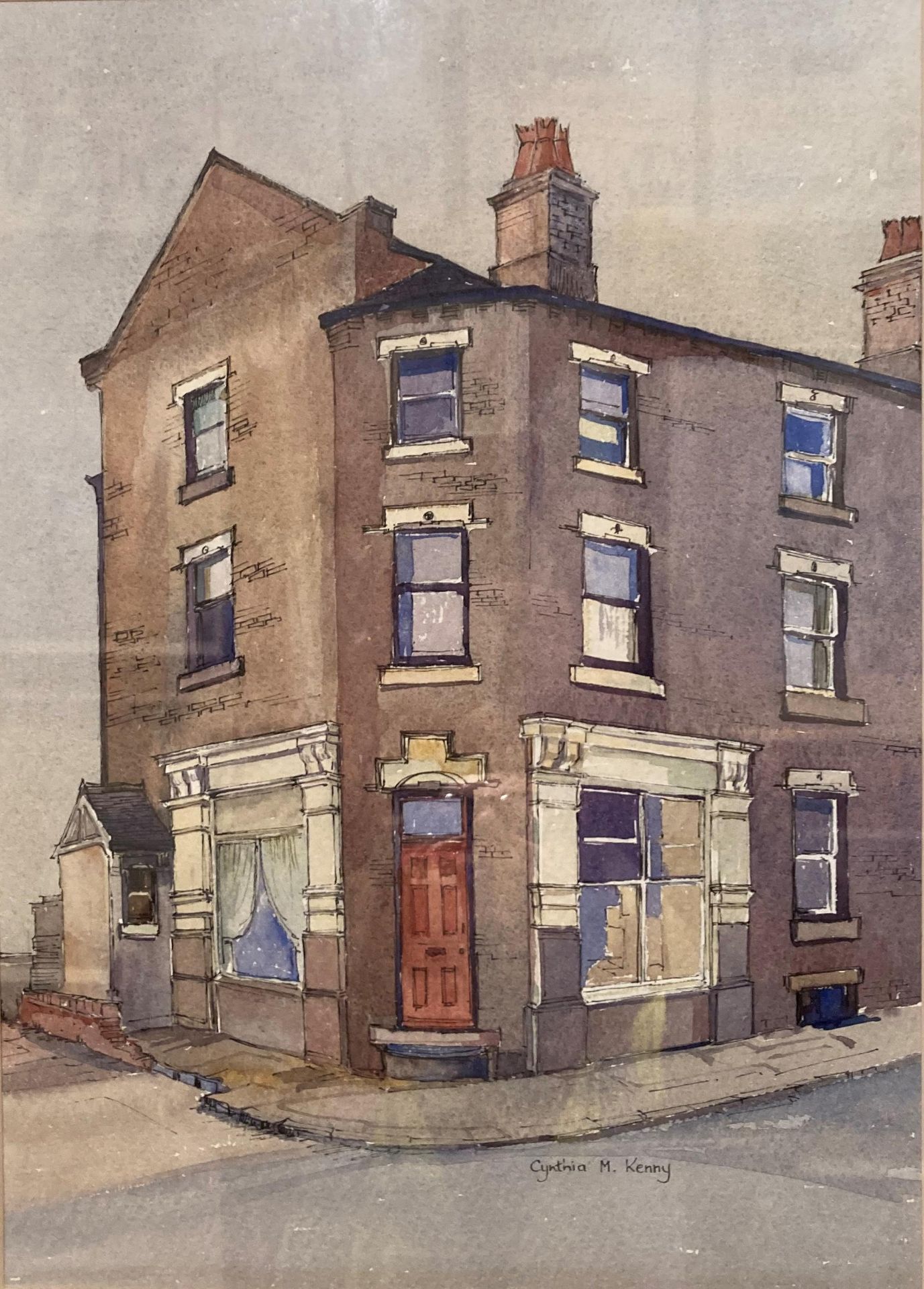 † Cynthia Kenny (1929-2021), 'Corner Shop, Belle Vue, Wakefield, 1976, ink and watercolour,