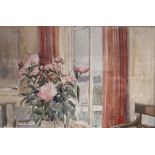 † Cynthia Kenny (1929-2021), 'Interior, with Peonies', titled verso, watercolour,