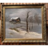 Karl Neumann (American), oil on canvas 'Cabin In Winter',