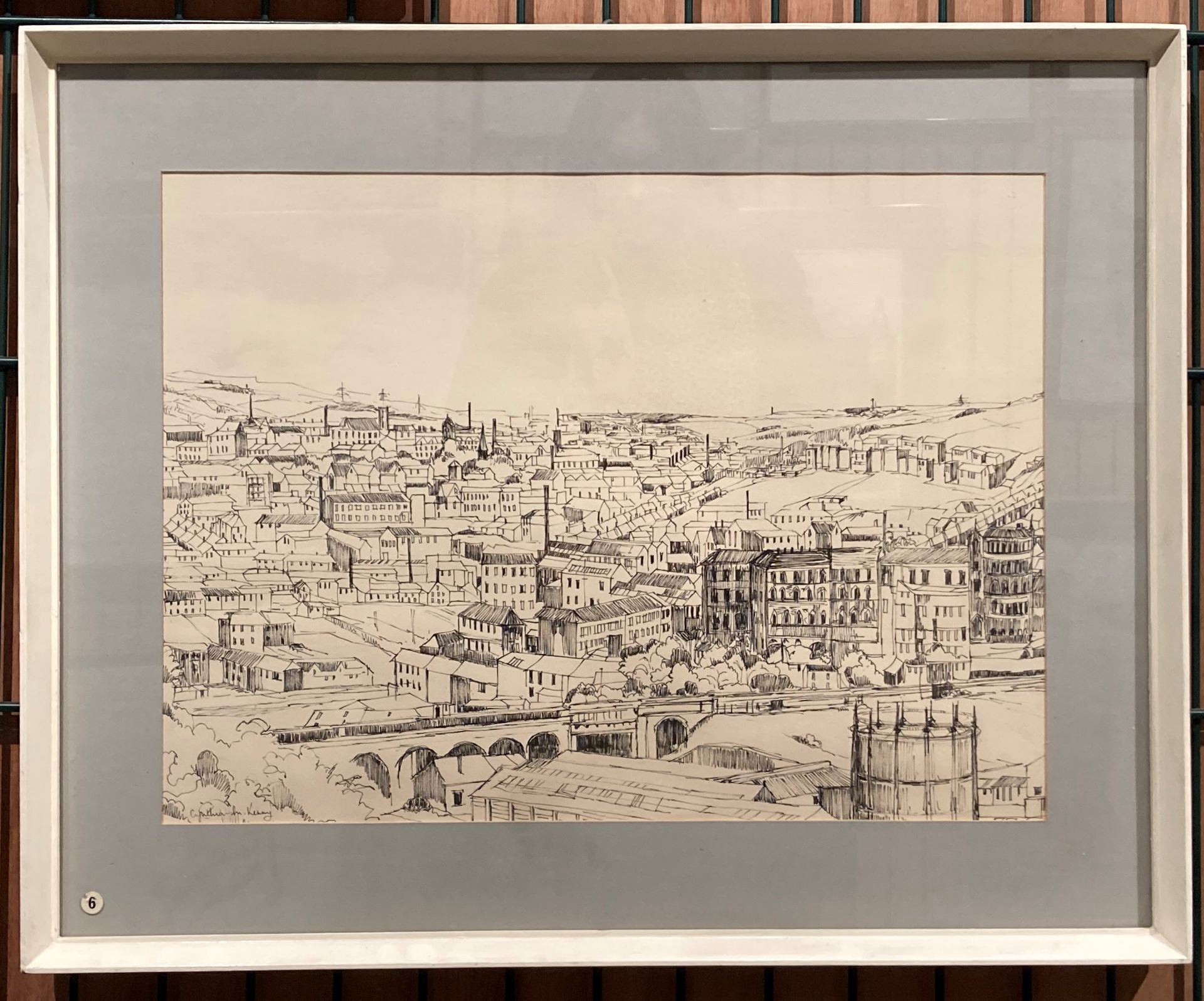 † Cynthia Kenny (1929-2021), 'Townscape, Batley', titled verso, ink on paper, - Image 3 of 4