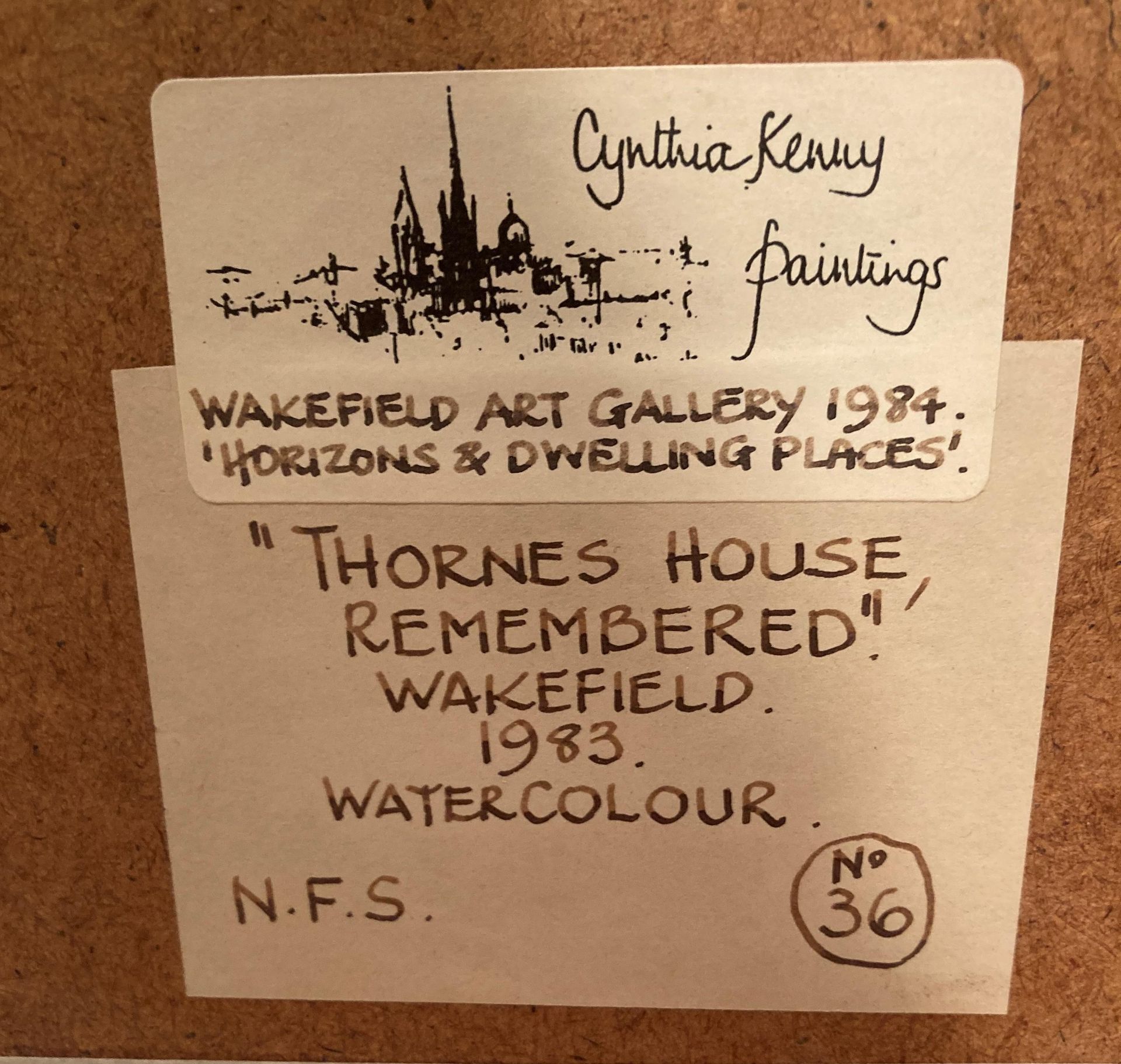 † Cynthia Kenny (1929-2021), 'Thornes House Remembered', titled verso, watercolour, - Image 5 of 5