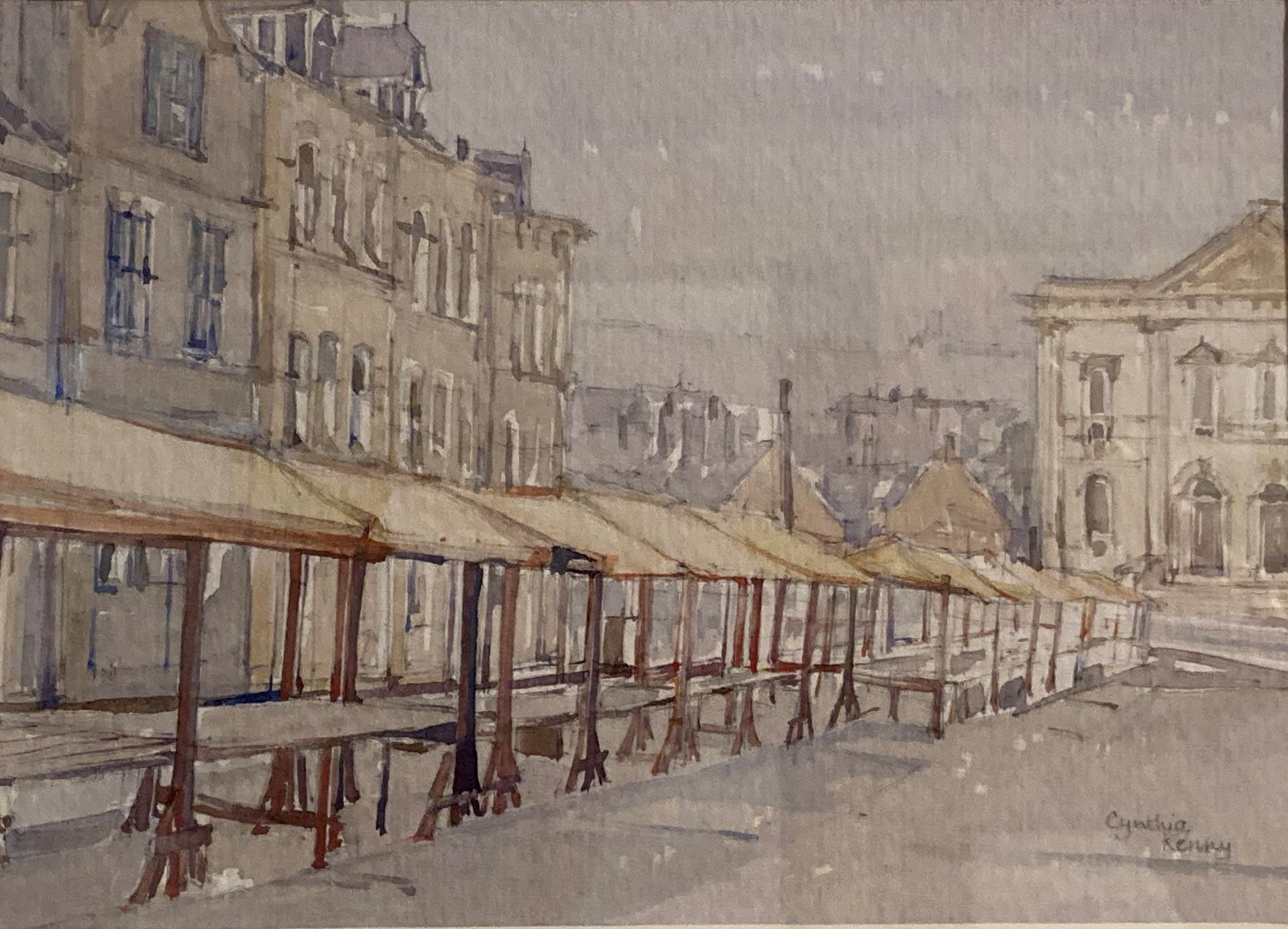 † Cynthia Kenny (1929-2021), 'Market stalls at Batley (W Yorks) 1983', titled verso,