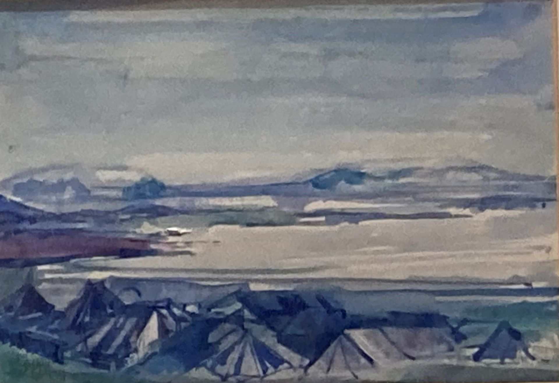 † Cynthia Kenny (1929-2021), 'Tents at Myvatn, Iceland, 1981, watercolour, image size 12cm x 17cm,