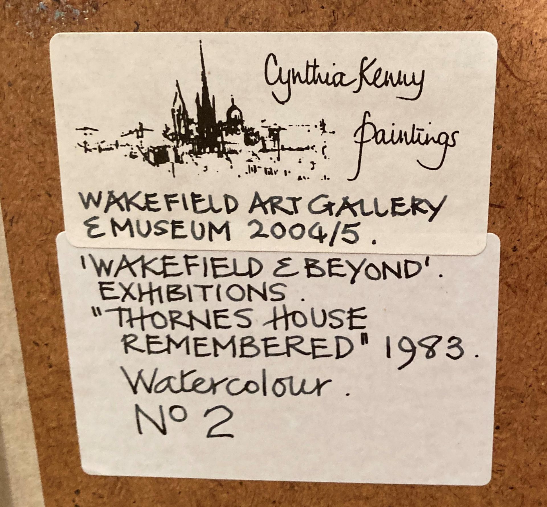 † Cynthia Kenny (1929-2021), 'Thornes House Remembered', titled verso, watercolour, - Image 4 of 5