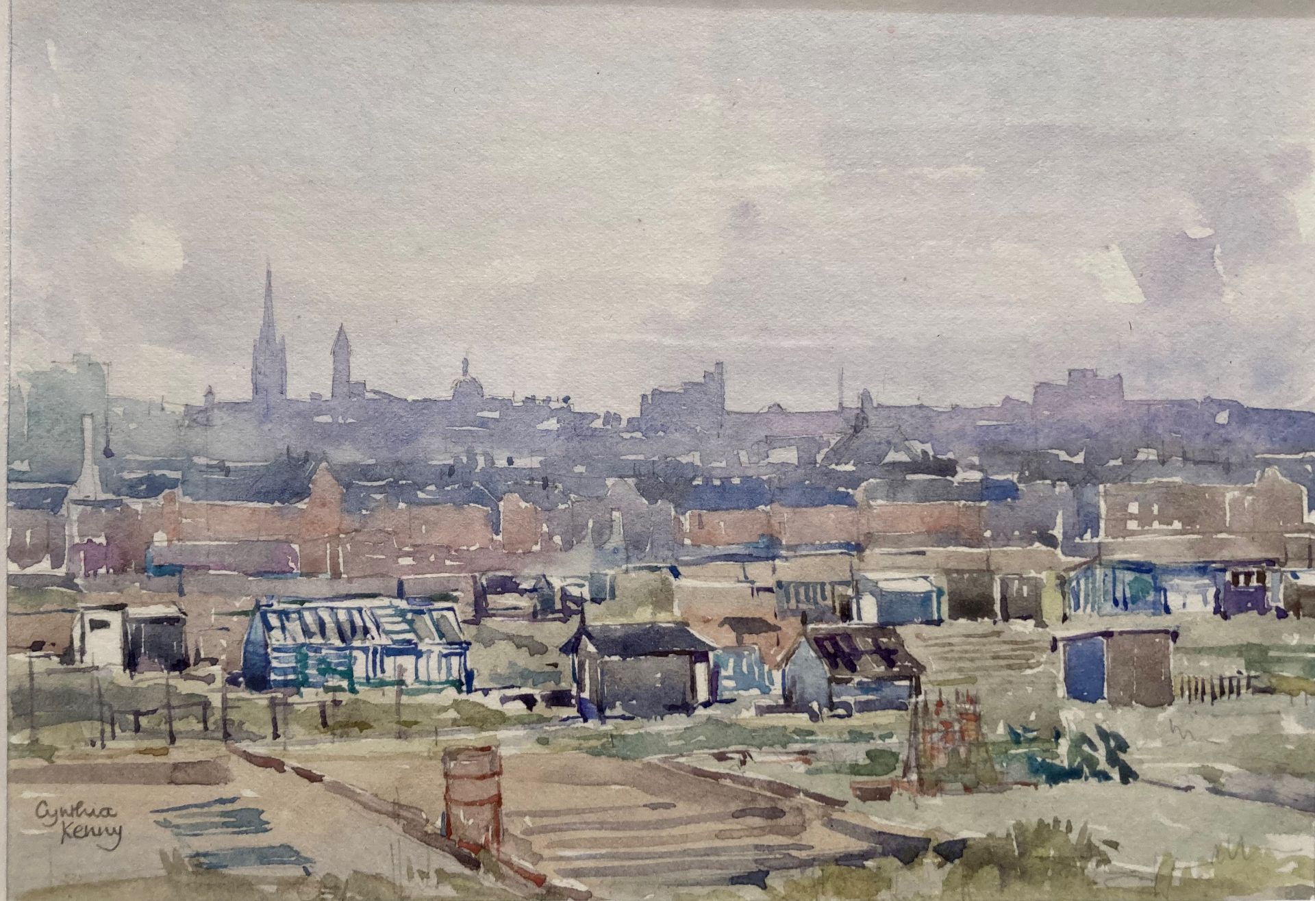 † Cynthia Kenny (1929-2021), 'Allotments, Eastmoor, Wakefield, 1983', titled verso, watercolour,
