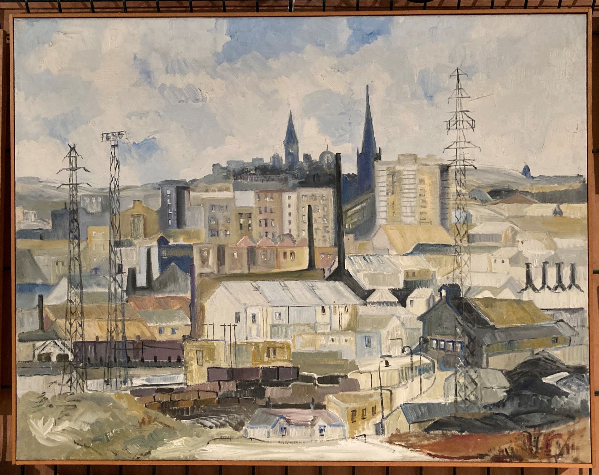 † Cynthia Kenny (1929-2021), Townscape with hills beyond, oil on canvas, image size 71cm x 91cm, - Image 2 of 2