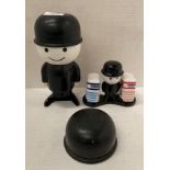 Ceramic Homepride salt and pepper pots on stand and a Homepride plastic figure (damaged) (saleroom