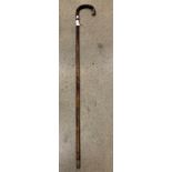 Dark stained walking cane with silver mount hallmarked 1915,