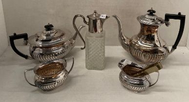 Silver plated four-piece tea service and a cut glass wine urn with EP top (saleroom location: S3