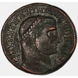 Maximianus II AE Follis, Alexandria mint, 308-310AD. Reverse: Genius, ALE in ex.