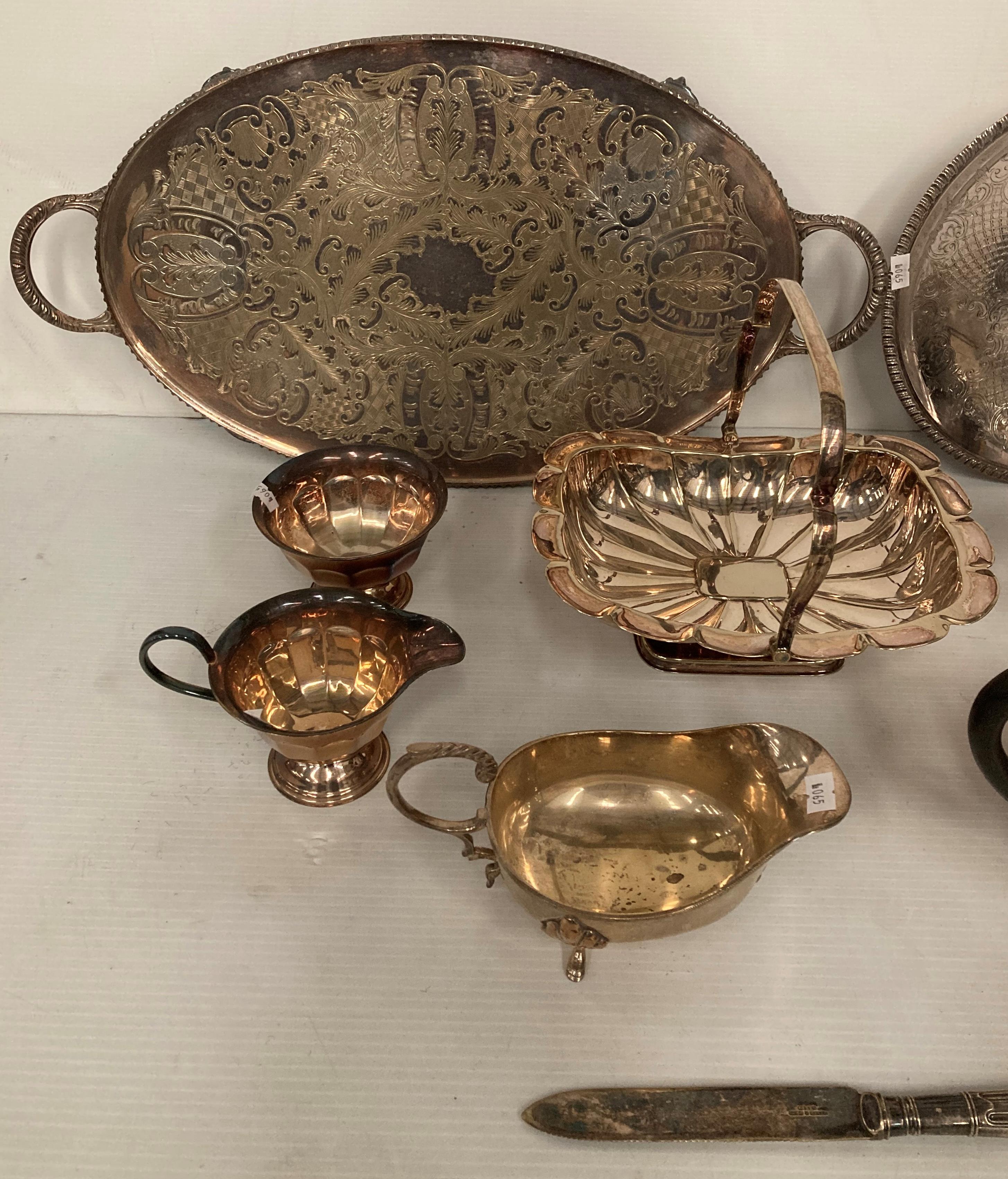 Nine pieces of silver plate including oval double handled tray, four piece tea service, - Image 2 of 3
