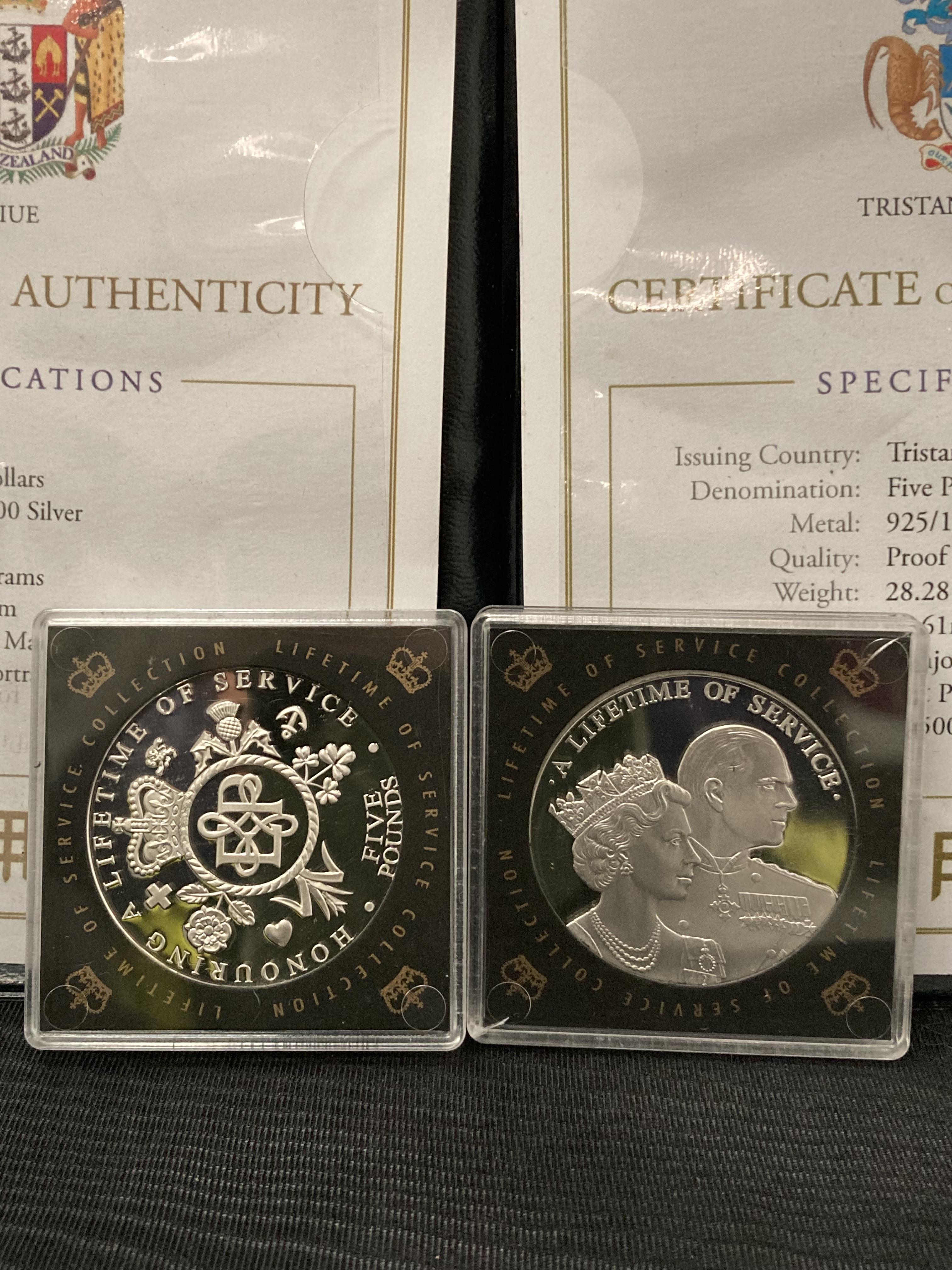 Two Limited Edition Sterling Silver proof coins [stamped: 925] "Lifetime of Service" 85th & 90th - Image 2 of 3