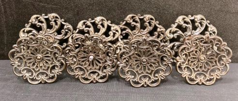 Set of four vintage metal floral design drawer handles with back plates (saleroom location: S3 GC3)