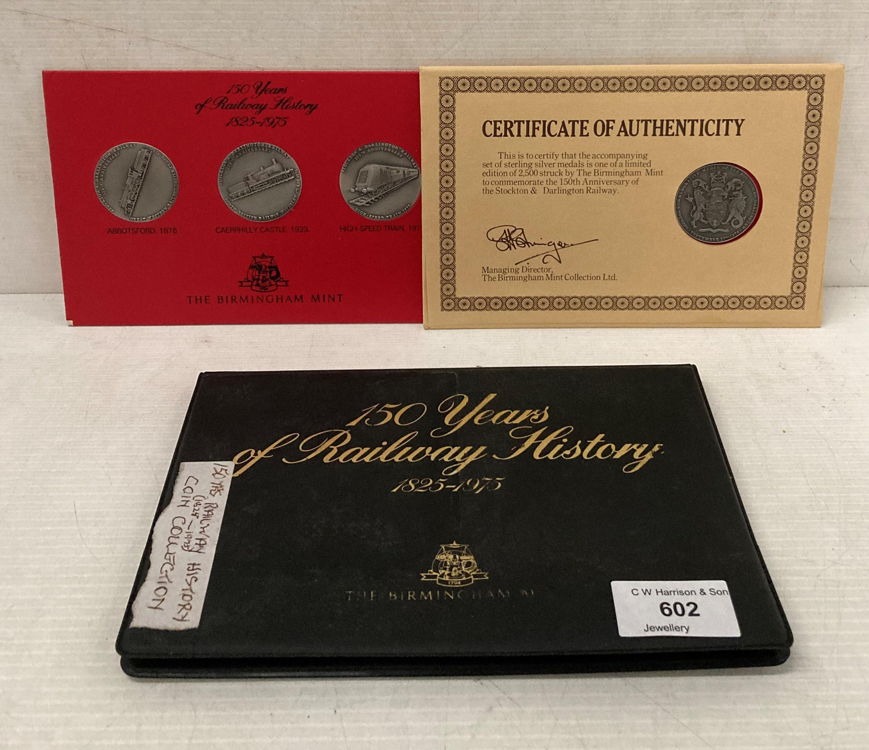 Set of four Limited Edition Sterling Silver medals for "150 Years of Railway History 1825-1975" by