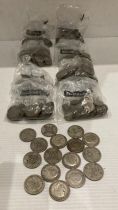 Contents to tub - eight bags of assorted coins; half crowns, one Florin, one shilling pieces,