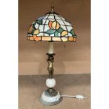 Tiffany-style lamp with cherub to centre column,