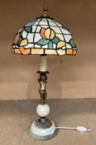 Tiffany-style lamp with cherub to centre column,
