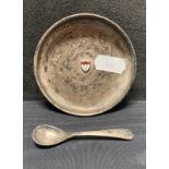 Birks silver (8cm diameter) small dish with enamelled shield and a silver (dated 1948,