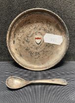 Birks silver (8cm diameter) small dish with enamelled shield and a silver (dated 1948,