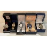 Five gents' watches including Buler, Omer, Biden Sports,