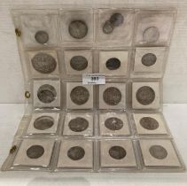 Contents to plastic coin wallet - twenty-one silver coins including, 1890 Victoria crown,