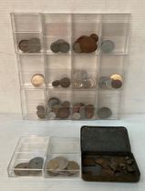 Contents to box - assorted coins from Turkey, USA, France, Spain (1843),