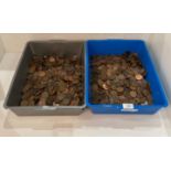 Contents to two trays - large quantity of one penny pieces.