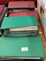 Three green and three brown plastic binders containing approximately 380 Post Office and Royal Mail