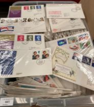 Contents to plastic crate - a large quantity of Post Office and Royal Mail First Day Covers -