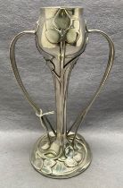 An Art Nouveau pewter tulip vase designed by ARCHIBALD KNOX, A E WILLIAMS - stamped to base,