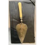 Silver presentation trowel presented to Mr A W Law 1915 [hallmarked] silver with a resin handle -