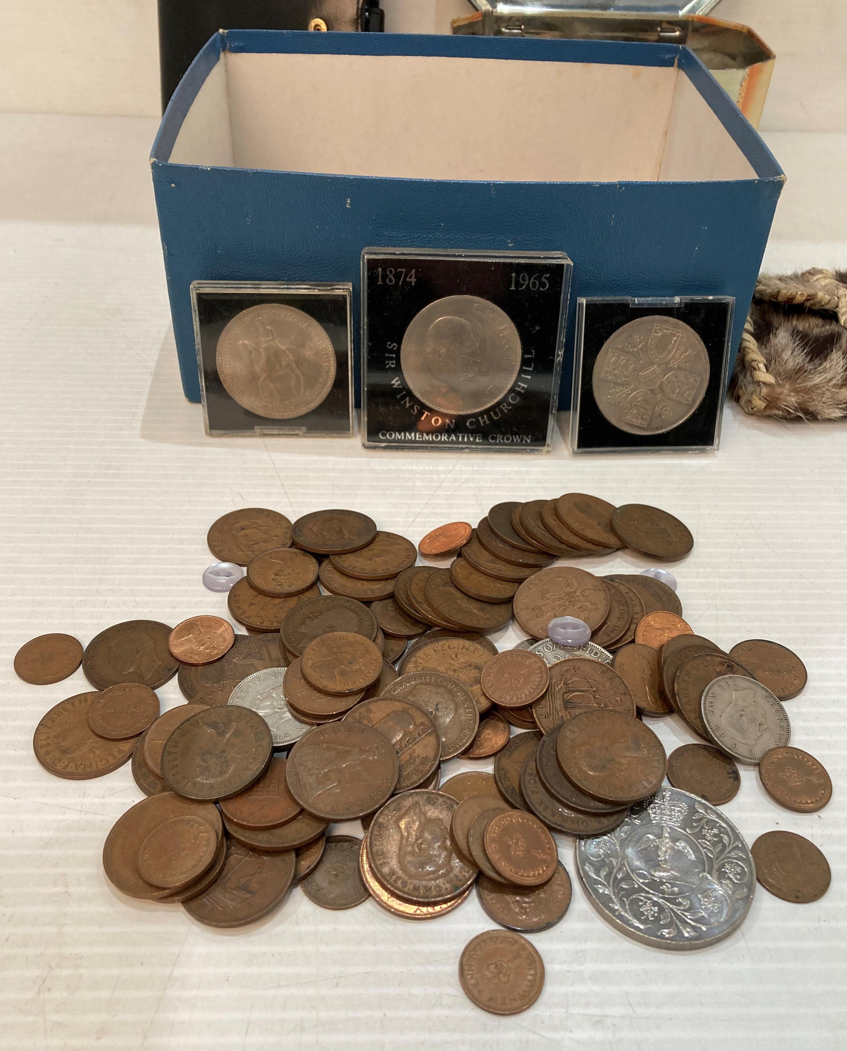 Contents to box and tin - assorted coins including British shillings, one penny, two shillings, - Image 4 of 5