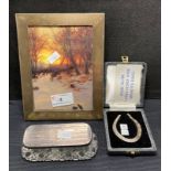 Four assorted silver items including,