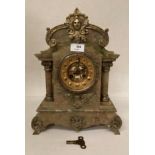 Onyx and brass mantel clock by Russells Ltd Paris with brass over white enamel/tiled face complete