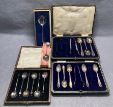 Assorted silver [hallmarked] items including a set of six cocktail spoons with black coffee bean