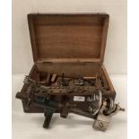 Watch makers lathe in fitted case and assorted attachments (no maker's mark visible) (saleroom