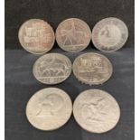 Five assorted £5 coins including, 1996, 2002,
