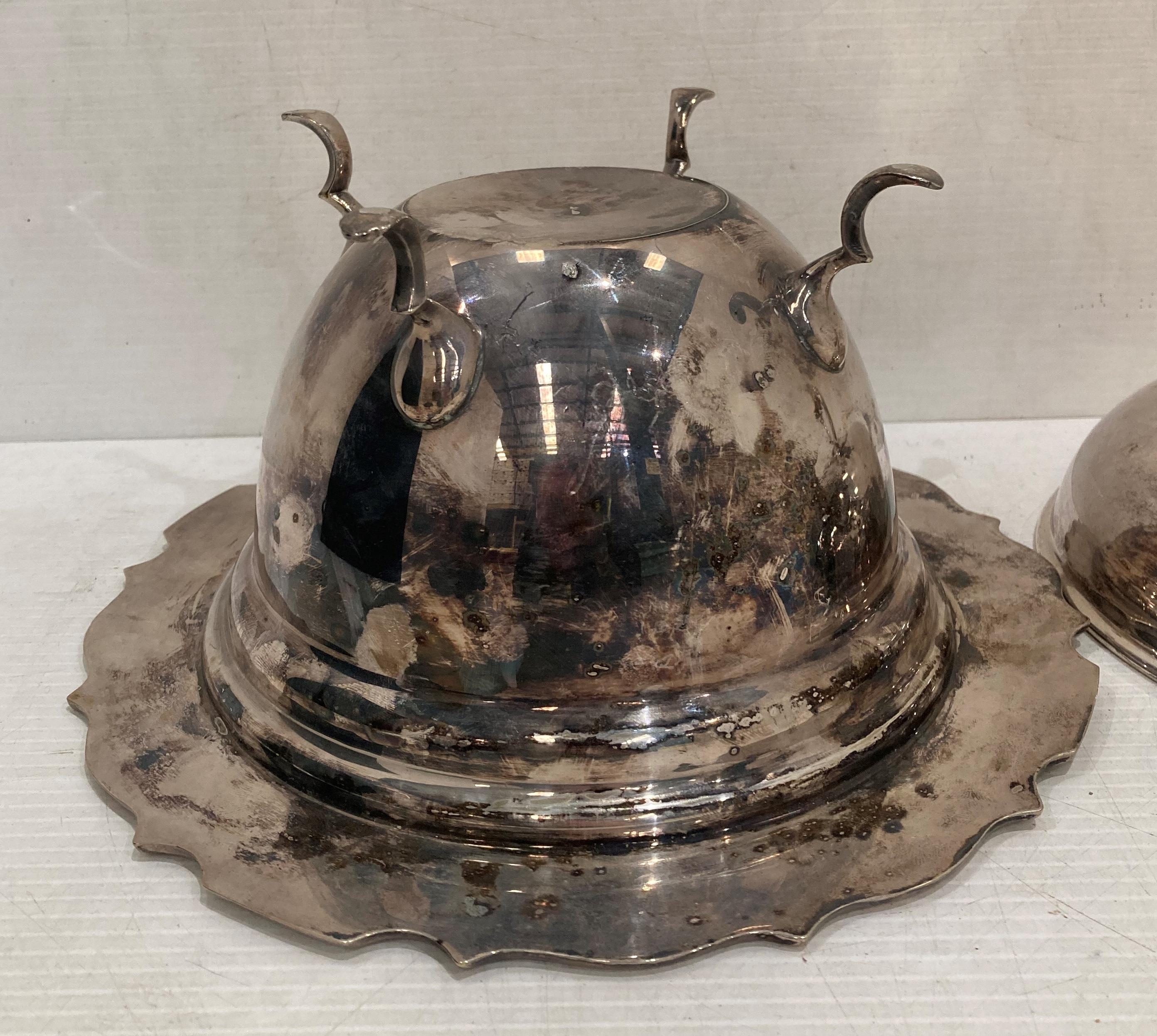 Silver soup serving dish on four feet with handled lid (no markings visible) (saleroom location: - Image 3 of 4